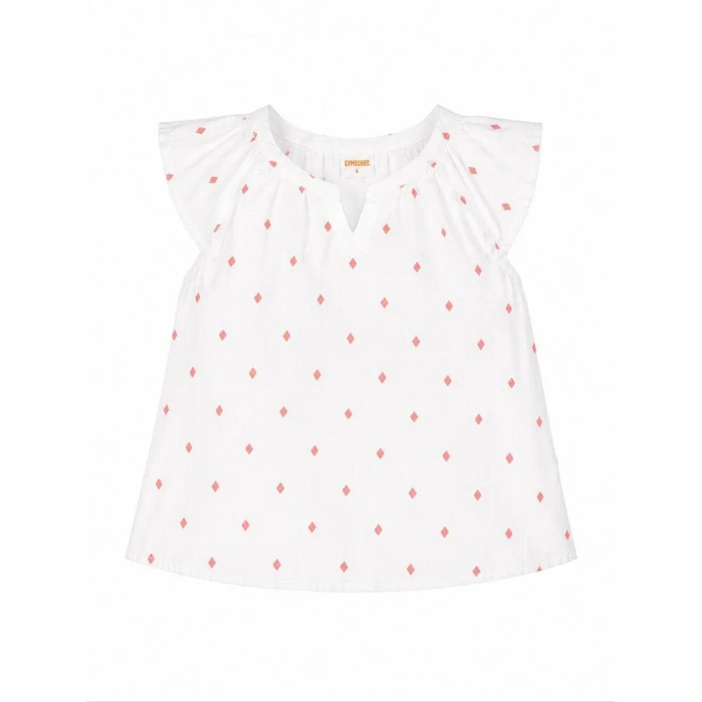 Gymboree Kids Cotton Blouse White Pink Spring Summer Girls Size 6